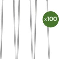 YUGN 100 Gronddoekpennen Gegalvaniseerd – Scherpe Grondpennen voor Worteldoek, Gronddoek, Kunstgras – Anti-Roest – 15,5x2,5x0,3 cm