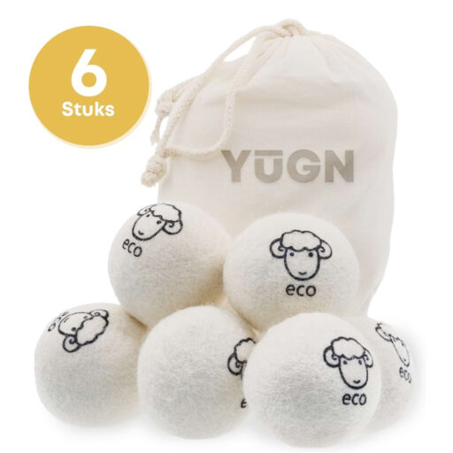 Zwarte wol drogerballen – Eco set van 6 wasbollen voor droger